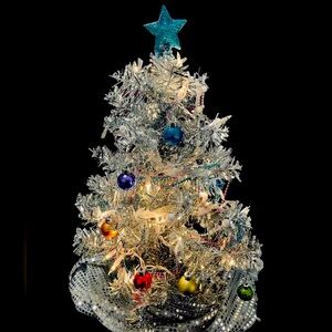 Silver Tabletop Christmas Tree With Decorations